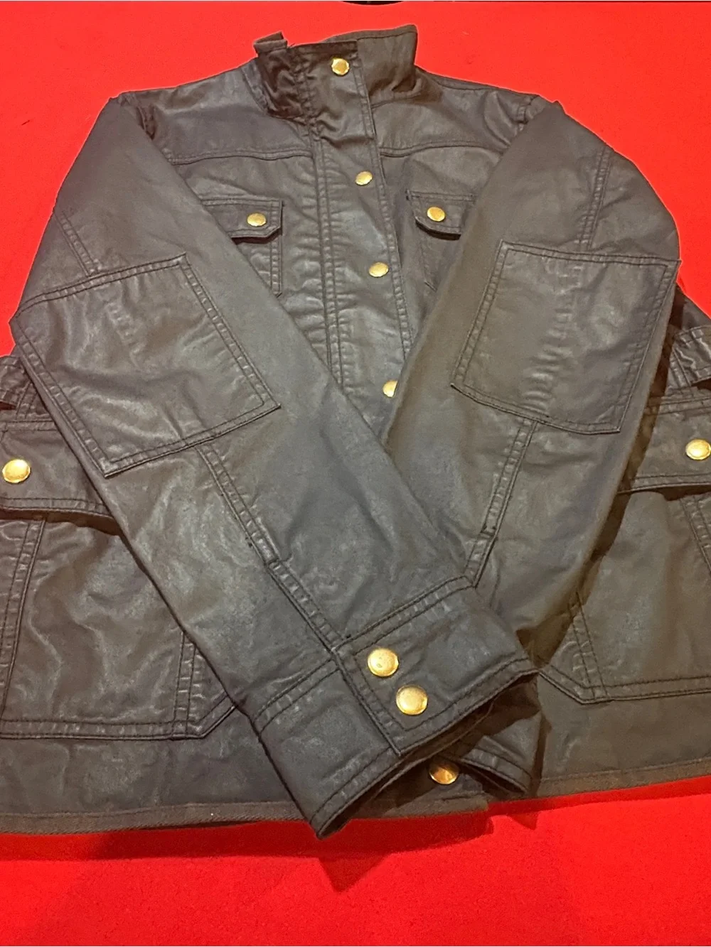J.Crew Waxed Cotton Field Jacket Black Gold Hardware Utility Coat L